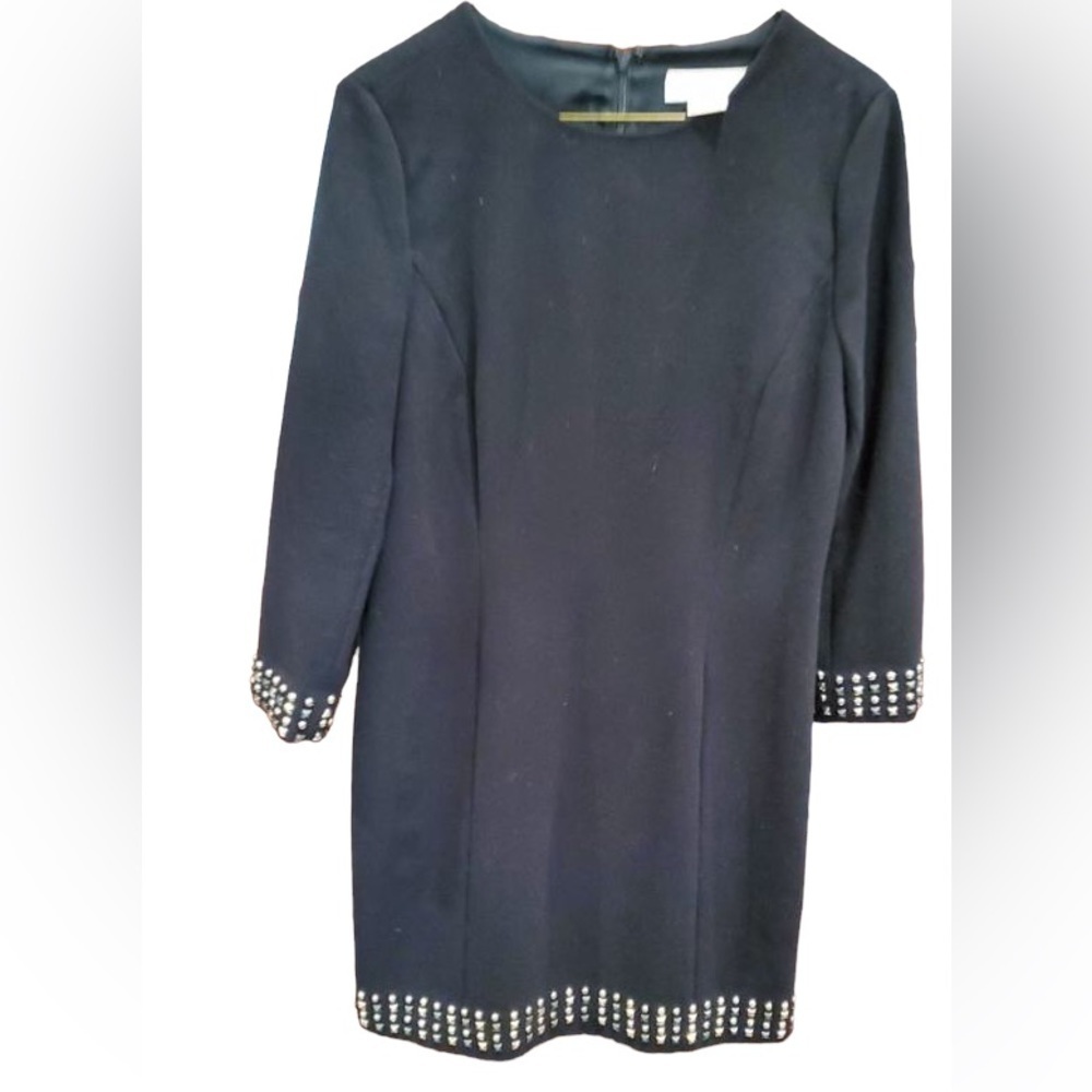 NWOT Michal Kors black long sleeve dress with silver & pewter studded trim Sz 10